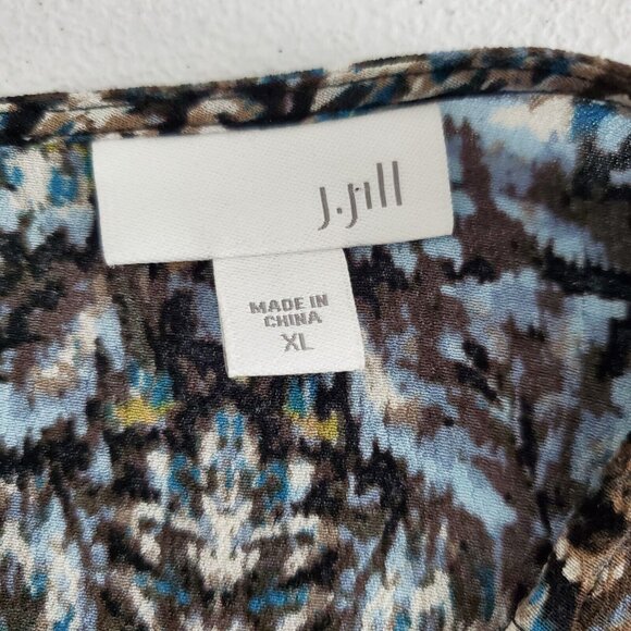 J Jill Womens Smocked Geometric Blouse Size XL Long Sleeve Keyhole Art To Wear - Picture 3 of 9